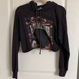 cropped black / grey graphic print hoodie